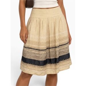 Alfani Linen Silk Skirt Womens Size‎ 4 Tan Striped Hem Boho